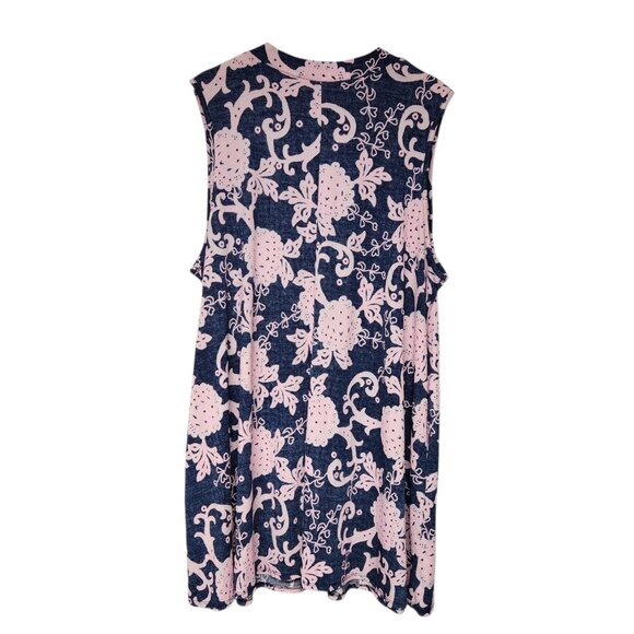 Mermaid Cove 1X? Dress Sleeveless Knee Length Mock Neck Navy Pink Preppy Boho - Picture 2 of 4